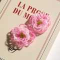Detail of pink gradient beaded hibiscus earrings handcrafted with multi-layered flower petals - Small (1pc) / Pink