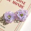 Close-up of handmade beaded gradient flower earrings with purple and white petals - Small (1pc) / Purple