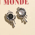 Macro detail of molten silver resin pendant with white shell inlay for DIY jewelry - Matte Transparent Silver