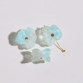 Macro shot of three blue translucent flower resin charms with rhinestones and gold pins - Sky Blue