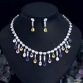 Conjunto de collar y pendientes de lujo con circonitas arcoíris y gemas de colores vivos - Conjunto de Pendientes + Collar