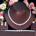 Elegante zilveren zirkonia sieradenset met ketting, armband, ring en oorbellen voor gala - Maat 6 / Wit
