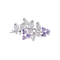 Squisita spilla con uccelli in argento e tulipani in zirconia viola su un ramo - Stile Uccelli e Fiori (XZ3005)