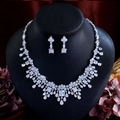 Luxurious silver bridal jewelry set with sparkling zircon necklace and drop earrings - White (Necklace And Earrings) / White