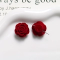 Macro detail of wine red flocked rose flower charms with smooth velvet texture - Perforated Rose / 1 Piece
