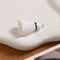 Miniature white badminton shuttlecock pendant with silver metal ring for keychains - Badminton Shuttlecock