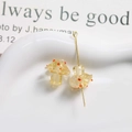 Macro shot of yellow glass mushroom beads with red dots and gold metal pins for DIY jewelry - Transparent Yellow with Red Polka Dots