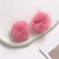 Close-up of pink 3.5cm fluffy mink fur balls for handmade DIY jewelry making - Rose Pink
