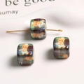 Macro shot of retro plaid acrylic beads featuring cute chef bear design for DIY jewelry - 1 Piece / Green