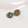 Detail von 10mm flachen Cabochon-Türkisperlen mit Goldglitzer und blauen Mustern - 1 Stück / Blau Kaffee