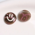 Macro view of round resin charms with dark brown glitter and a white smiley face - Dark Brown Rose Red Glitter