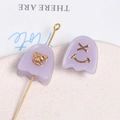 Macro view of light purple resin ghost charms with golden bear and smiley face details - Bear And Smile Face Set / Purple