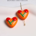 Orange heart-shaped tulip beads with golden T-pin for DIY jewelry making - Orange