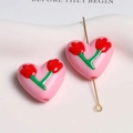 Perline a cuore in resina rosa con motivo a tulipano e spilla in metallo per gioielli fai-da-te - Rosa