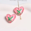 Perline a cuore in resina rosa con tulipano interno per creazione di gioielli fai-da-te - Rosa Trasparente