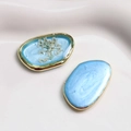 Blue resin oval pendant with dried flower and golden frame for handmade jewelry - Light Blue Dried Flower