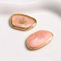 French forest style oval alloy earrings with pink dried flower and pearl resin finish - Dahlia Pink Dried Flower