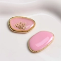 Pink resin pebble pendant with white dried flowers and gold rim for jewelry making - Soft Pink Dried Flower
