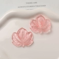 DIY jewelry parts featuring two pink translucent resin maple leaf charms for earrings - Transparent Pink