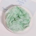 Detail of light green ruffled chiffon hair scrunchie placed on a white ceramic plate - Light Green