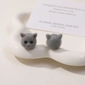 Detailansicht grauer beflockter Katzenkopf-Anhänger für DIY-Schmuck und Bastelarbeiten - Grau (Klein)