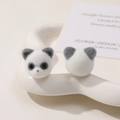 Close-up of cute flocked panda DIY charms with soft texture for jewelry making - Panda Head Half Hole / Black and White