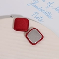 Detail of red satin fabric square buttons with silver flat metal base for DIY sewing - Red