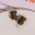 Detail of vintage bear glass beads with silver pins for DIY jewelry making - 1 Piece / Green