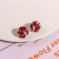 Detail of red pavé rhinestone ball beads with colorful heart accents for DIY jewelry making - 1 Piece / Red