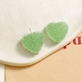 Light green sugar ball heart earring charm with granulated texture and gold hardware - Green