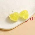 DIY yellow resin heart charms with sparkling sugar texture and metal pins for jewelry - Yellow