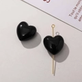 Accessori per gioielli fai-da-te con ciondoli a cuore 3D in resina nera e perni dorati - Nero