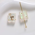 Detail showing gradient frosted resin rabbit square beads with gold inlay for DIY jewelry - 1 Piece / White