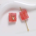 Detail of pink resin rabbit charm with gold pin for DIY jewelry making and beads - 1 Piece / Red