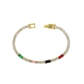 Pulsera tennis dorada con circonitas redondas y cuatro piedras baguette de colores - Zirconia Multicolor