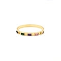 18K gold plated stainless steel bangle featuring five rectangular colored zircon stones - Colorful Zirconia (YB640) / Colorful