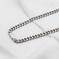 Silver cuban link necklace in titanium steel featuring a rectangular shell charm finish - Smooth Surface Necklace (DG-XL00195) / Silver