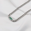 Titanium steel curb chain necklace featuring a malachite pattern oval pendant inlay - Green Shell Necklace (DG-XL00195) / Silver
