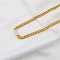 Golden cuban link necklace with elegant white shell inlay on a soft fabric background - White Mother of Pearl Necklace (DG-XL00195) / Gold