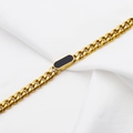 Golden titanium steel Cuban link bracelet with a rectangular black shell inlay charm - Black Mother of Pearl Bracelet (DG-SL00019) / Gold