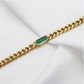 Golden cuban link chain bracelet featuring a green striped oval malachite stone inlay - Green Shell Bracelet (DG-SL00019) / Gold