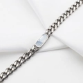 Silbernes Panzerarmband mit ovalem Perlmutt-Inlay aus Edelstahl für Damen - Weißes Perlmutt Armband (DG-SL00019) / Silber