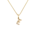 Gold stainless steel letter E pendant necklace with sparkling micro-pave crystals - Letter E (DG-XL00159-E)