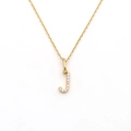 Gold letter J pendant necklace with micro-pave crystals on a delicate cable chain - Letter J (DG-XL00159-J)