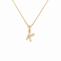 Gold stainless steel necklace featuring a crystal-paved letter K pendant on a fine chain - Letter K (DG-XL00159-K)