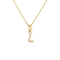 Golden stainless steel letter L pendant necklace with white crystal pavé setting - Letter L (DG-XL00159-L)