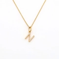 Gold plated stainless steel necklace with a crystal-studded letter N pendant - Letter N (DG-XL00159-N)