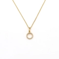 Golden necklace featuring a minimalist circular pendant set with brilliant pavé crystals - Letter O (DG-XL00159-O)