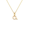Polished gold stainless steel necklace featuring a crystal pavé letter Q initial pendant - Letter Q (DG-XL00159-Q)