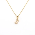 Gold stainless steel necklace featuring a crystal encrusted letter S pendant charm - Letter S (DG-XL00159-S)